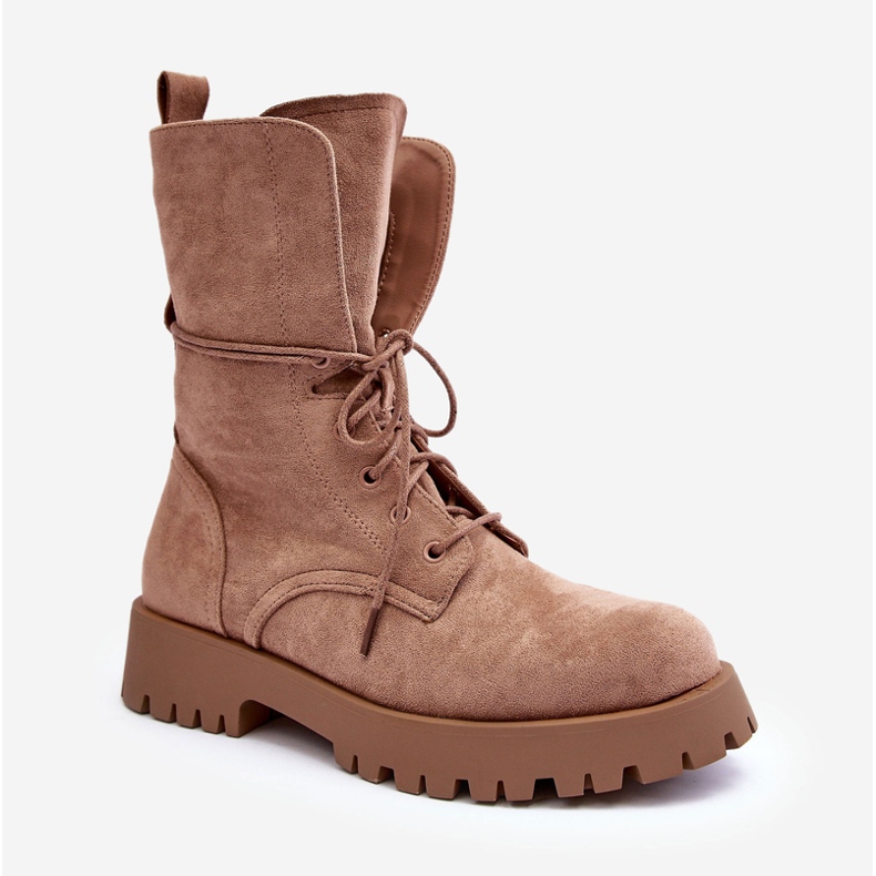 Stivali da lavoro scamosciati con tacco piatto Beige Jence 1