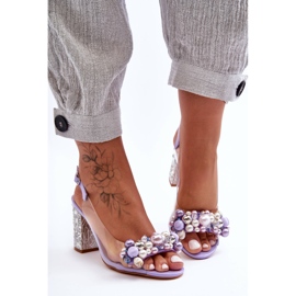 Sandali alla moda trasparenti su un tacco viola S.Barski MR1037-17 1