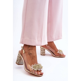 Sandali dorati alla moda trasparenti su un tacco S.Barski MR1037-19 d'oro 1