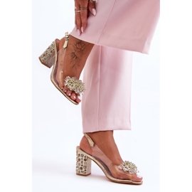 Sandali dorati alla moda trasparenti su un tacco S.Barski MR1037-19 d'oro 2