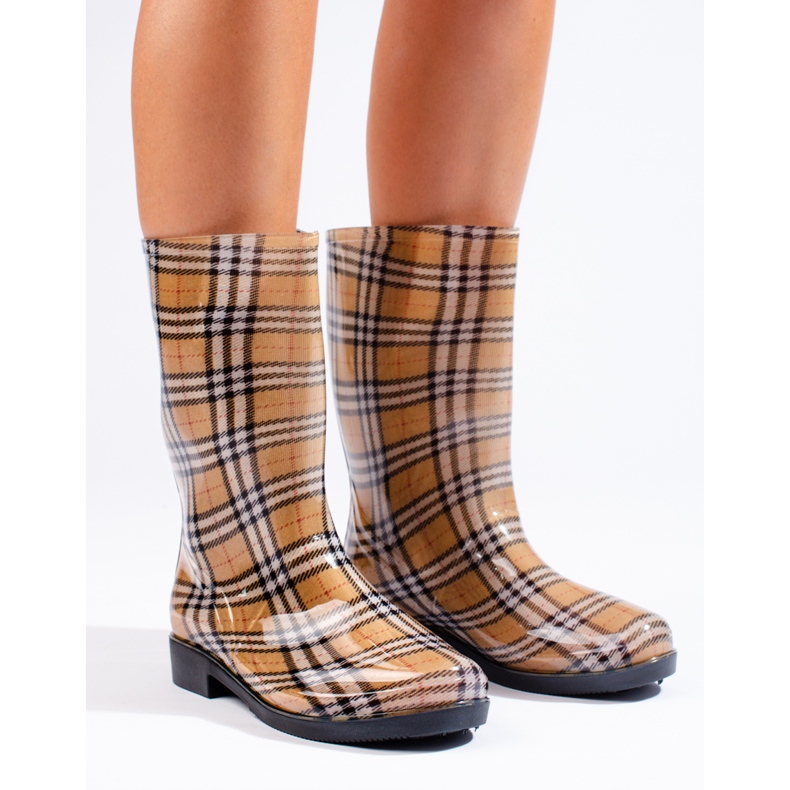 Stivali da donna in gomma a scacchi Shelovet beige 1