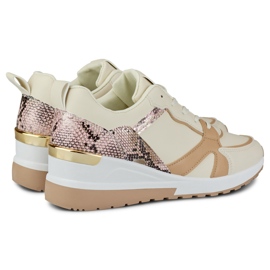 Scarpe stringate da donna beige con zeppa bassa 1