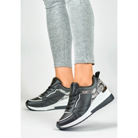 Scarpe stringate nere da donna con zeppa bassa nero 2