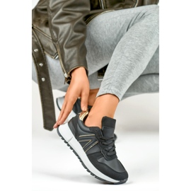 Sneakers nere da donna con un'aggiunta dorata nero 1