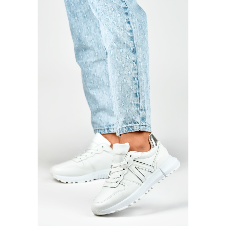 Sneakers bianche da donna con finiture argento bianca 2
