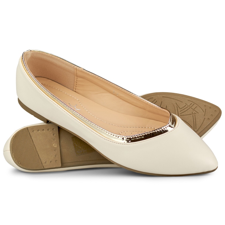 Ballerine da donna beige con aggiunta dorata 1