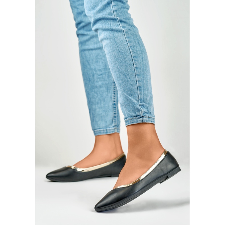 Ballerine nere da donna con aggiunta dorata nero 2