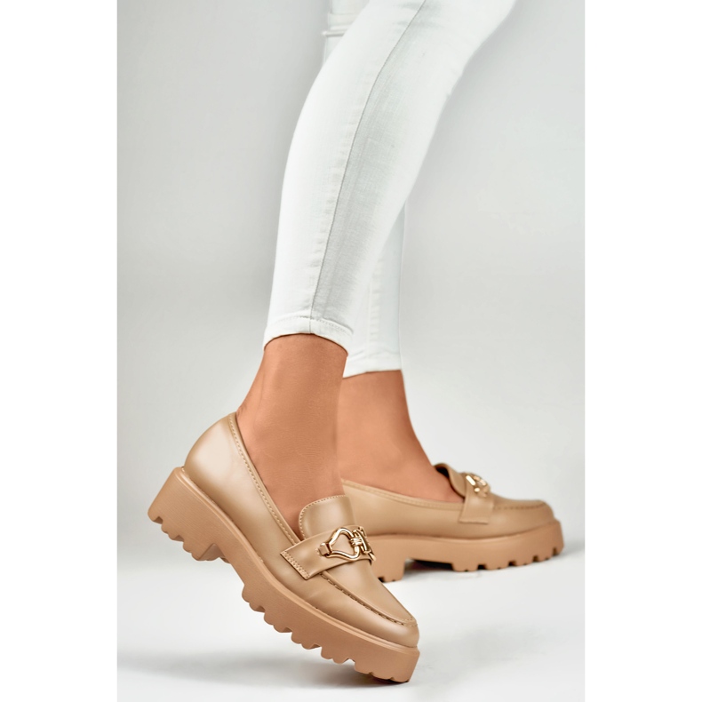 Mocassini da donna in ecopelle beige scuro 2