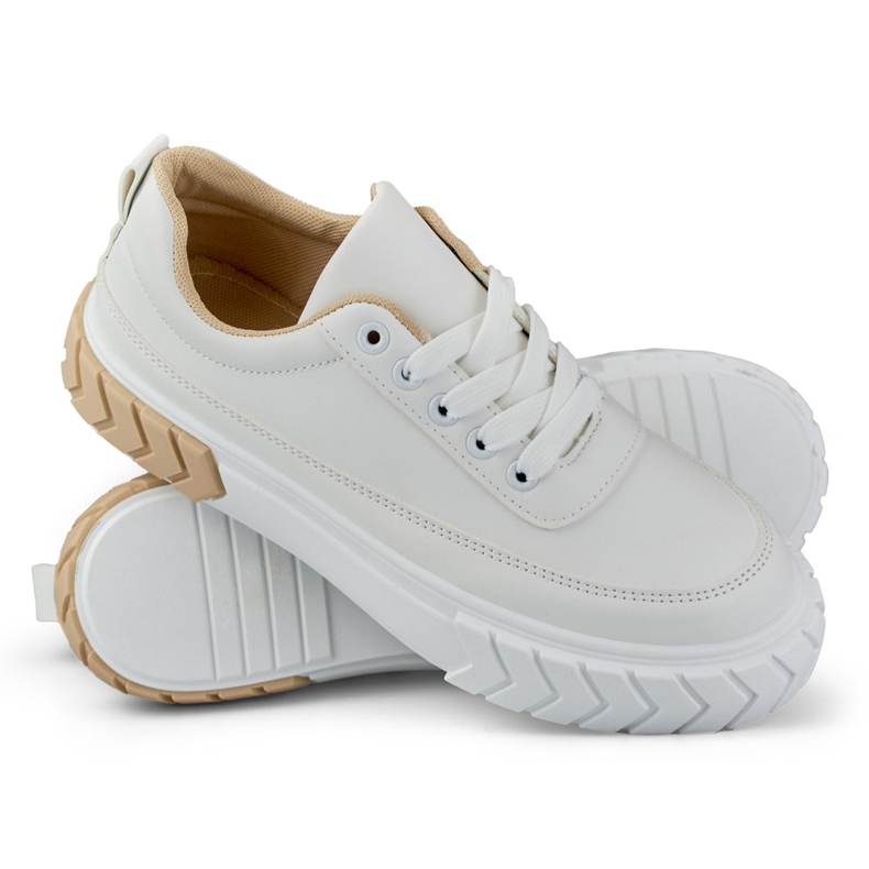 Sneakers da donna in ecopelle bianca beige 1