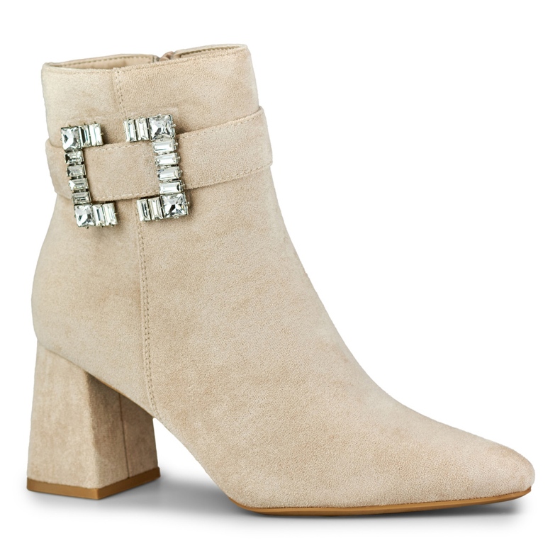 Stivali beige da donna con fibbia decorativa 1