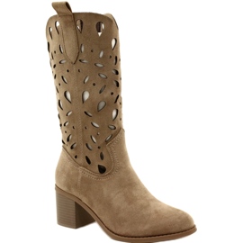 M.Daszyński Stivali da donna in camoscio traforato MR2337-3 Beige 1