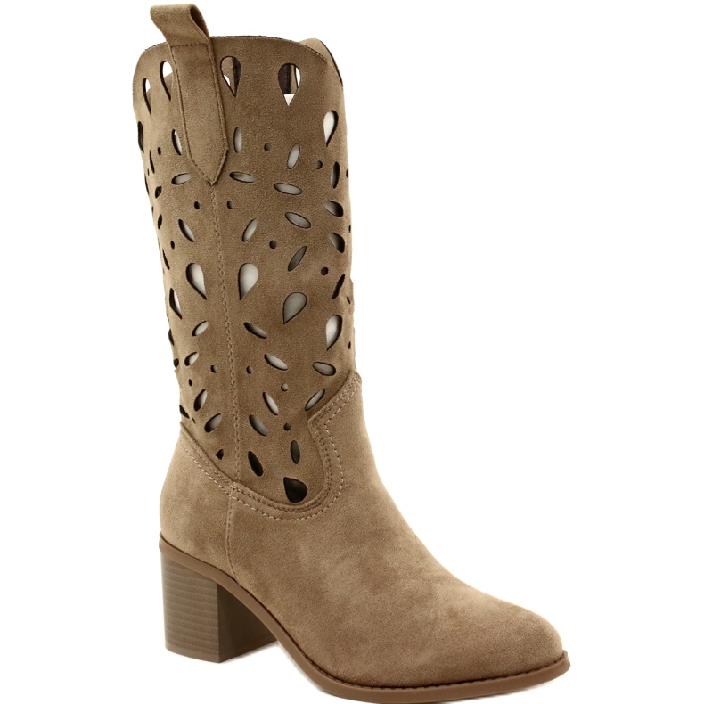 M.Daszyński Stivali da donna in camoscio traforato MR2337-3 Beige 1