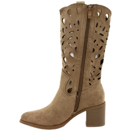 M.Daszyński Stivali da donna in camoscio traforato MR2337-3 Beige 2