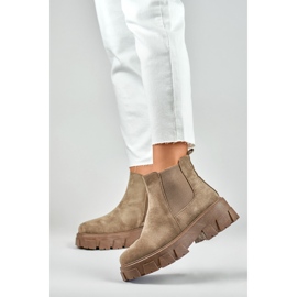 Stivali marroni da donna con suola spessa beige 2