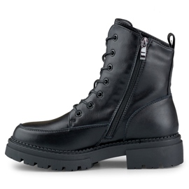 Stivali stringati neri da donna realizzati in pelle naturale nero 1