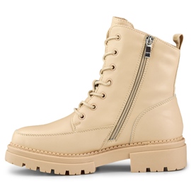 Stivali stringati da donna beige in pelle naturale 1