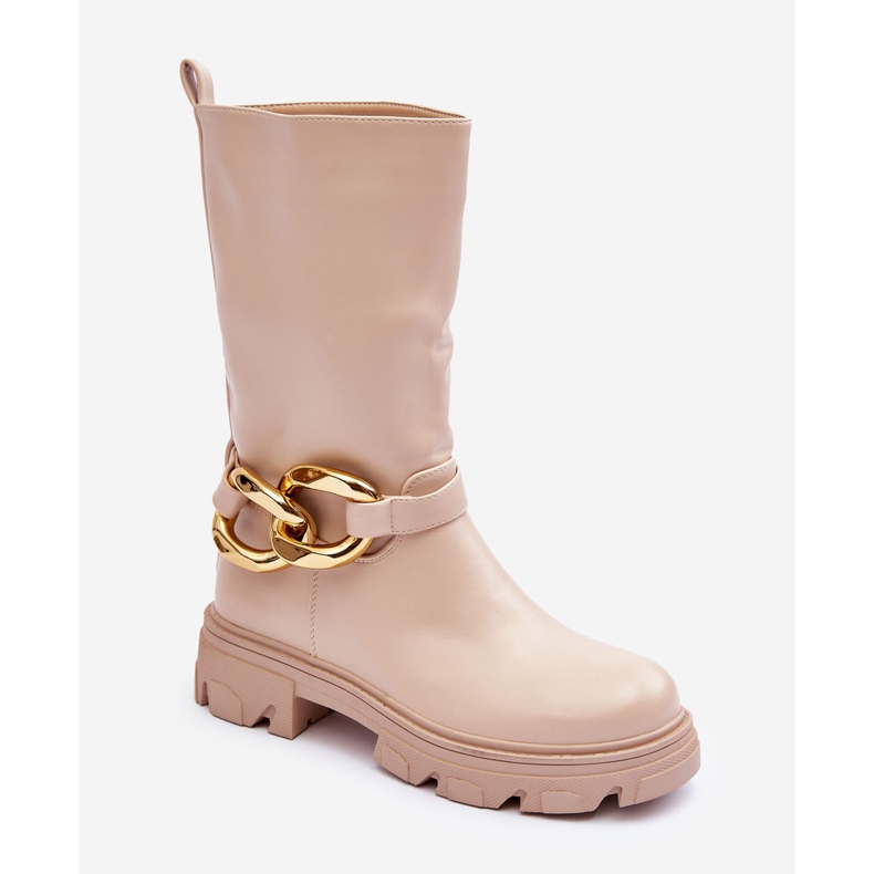 Stivali in pelle con tacco piatto Beige Diominna 1
