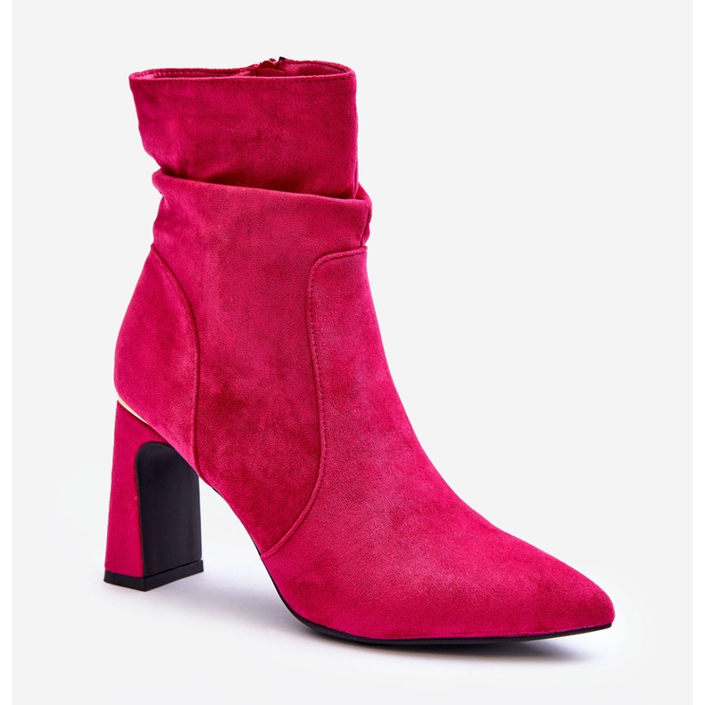 Stivali con tacco in camoscio mellamene fucsia rosa 1