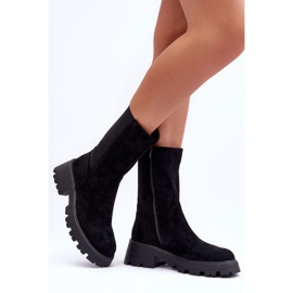 Stivali da donna con tacco piatto in pelle scamosciata Nero Altandros 2