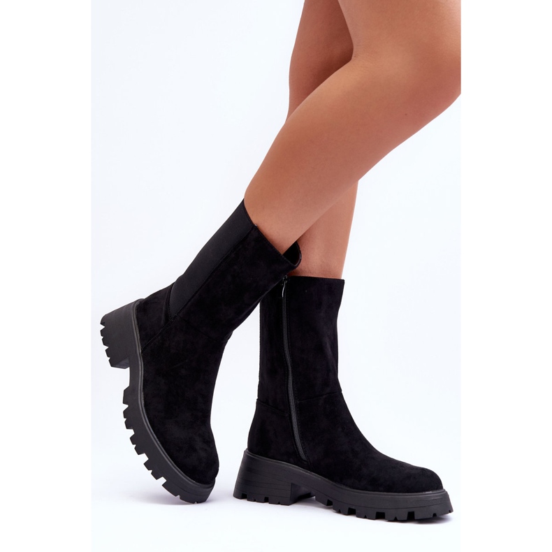 Stivali da donna con tacco piatto in pelle scamosciata Nero Altandros 2
