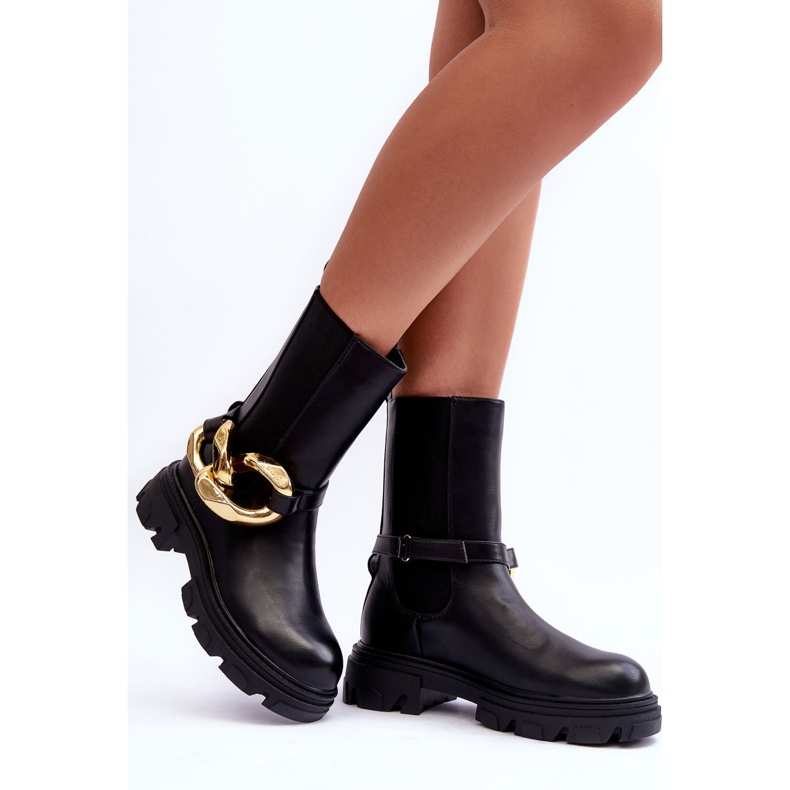 PG1 Stivali in pelle alla moda Stivali Jodhpur con catena nera Kambiz nero 2