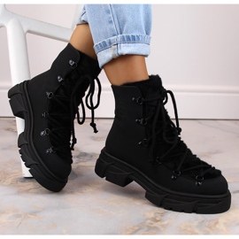 Stivali da donna sulla piattaforma allacciati con pelliccia nera Big Star MM274572 nero 1