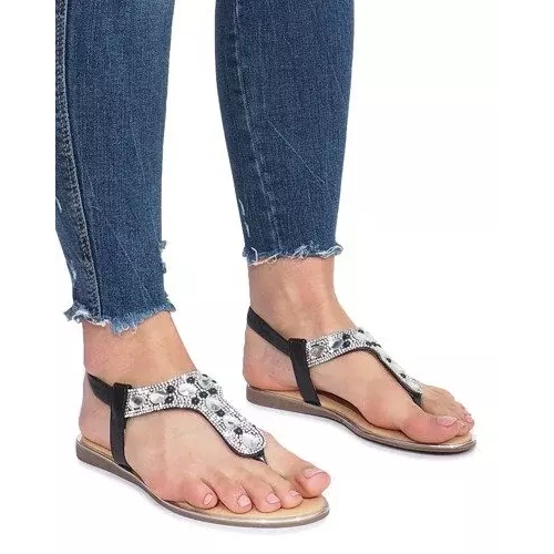 Sandali flat neri con diamanti Larissa nero 2