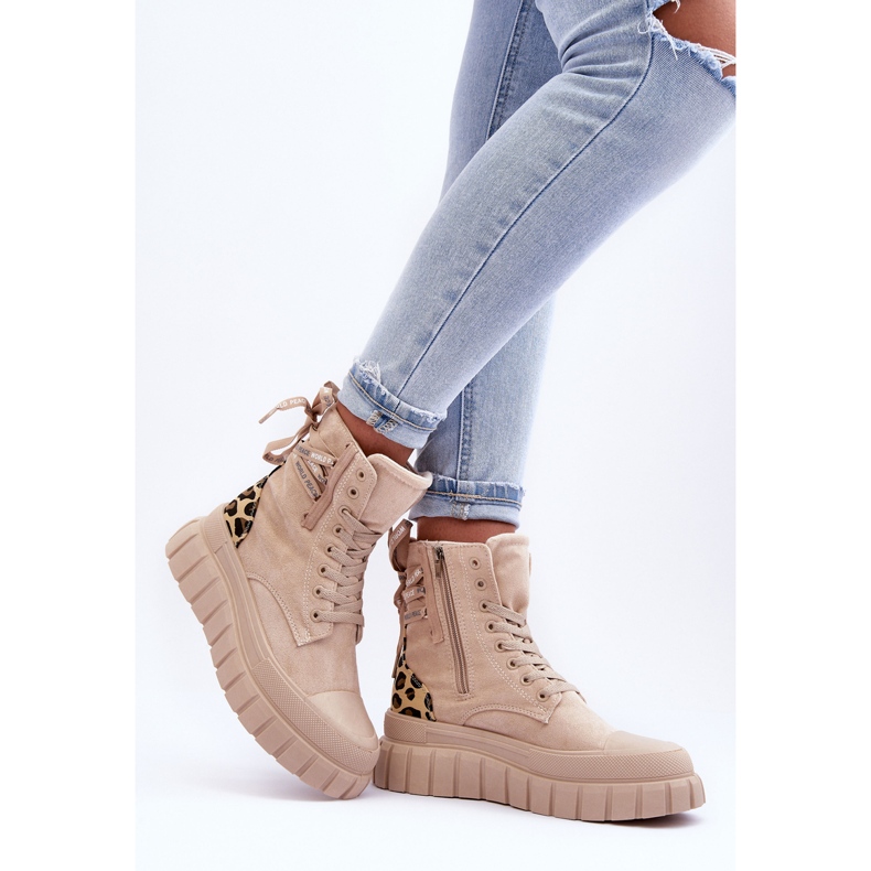 Stivali con plateau in pelle scamosciata da donna Rafter beige chiaro 2
