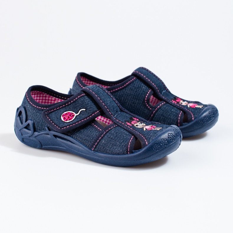 Pantofole con velcro blu navy Shelovet per ragazze 1