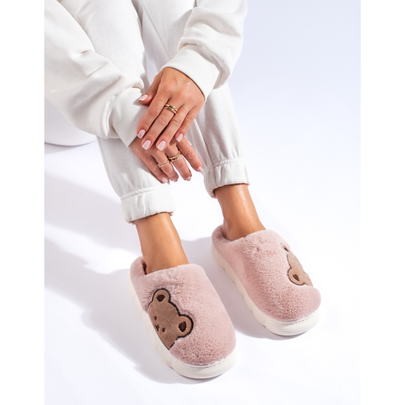 Pantofole da donna con orsetto Shelovet rosa chiaro 1