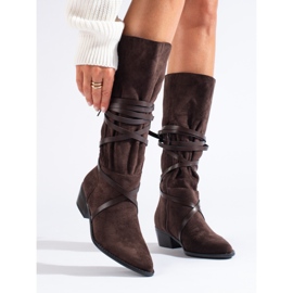 Stivali da donna in pelle scamosciata marrone Shelovet 1