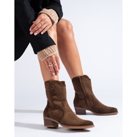 Stivali da cowboy Shelovet in pelle scamosciata nera marrone 1