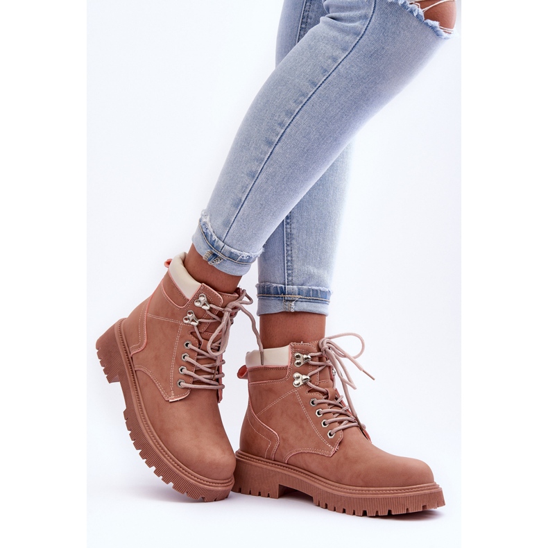 Trappers caldi in pelle da donna, bastoncini rosa 2