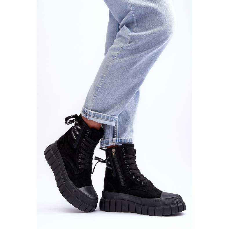 Stivali con plateau in pelle scamosciata da donna neri Rafter nero 2
