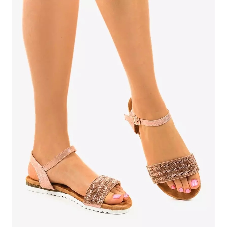 Sandali piatti rosa decorati con HT-69 2