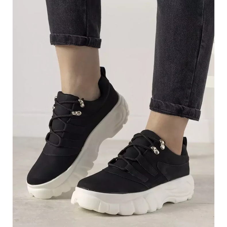 Sneakers sportive nere con suola alta Luna nero 1