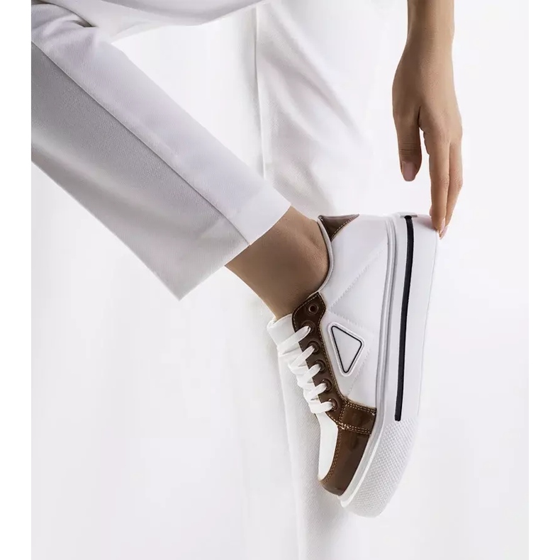 Sneakers bianche con suola spessa Scrabster bianca marrone 2