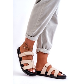 Pantofole Velcro Donna Classiche Pelle Beige Amedon 2