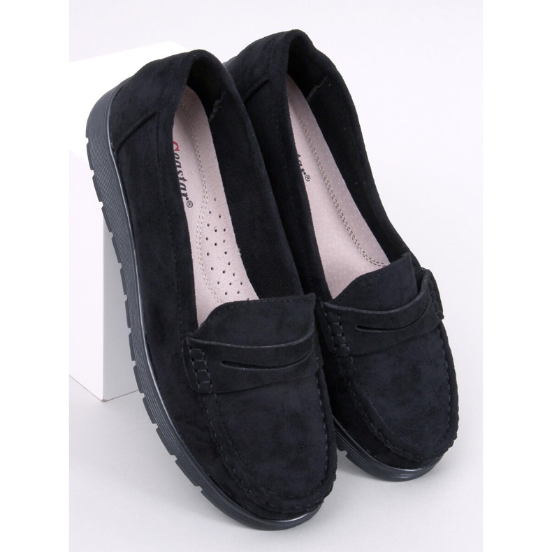 Mocassini in camoscio con sottopiede in pelle Marit Nero 1