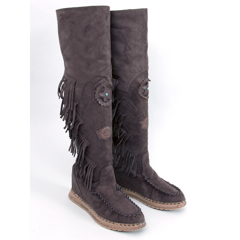 Stivali Russo D.KHAKI con zeppa e frange marrone 1