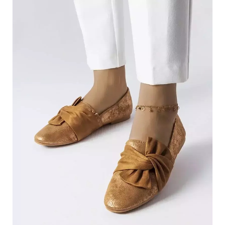 Ballerine marroni metallizzate con fiocco di Dodier d'oro 1