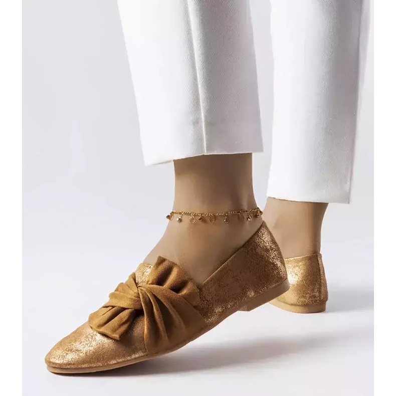 Ballerine marroni metallizzate con fiocco di Dodier d'oro 2