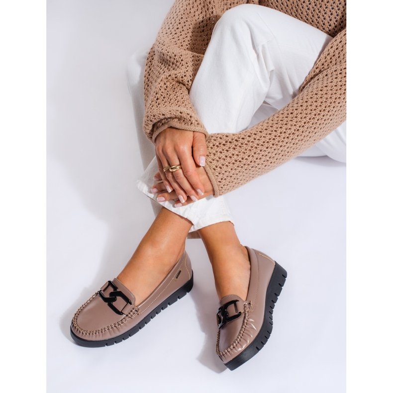 Mocassini con plateau Shelovet da donna di colore beige scuro 1