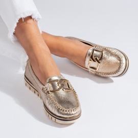 Mocassini comodi color oro con catena Shelovet d'oro 1