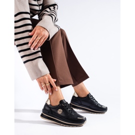 Scarpe da ginnastica con plateau in pelle nera di Shelovet nero 1