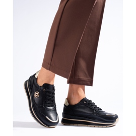 Scarpe da ginnastica con plateau in pelle nera di Shelovet nero 2