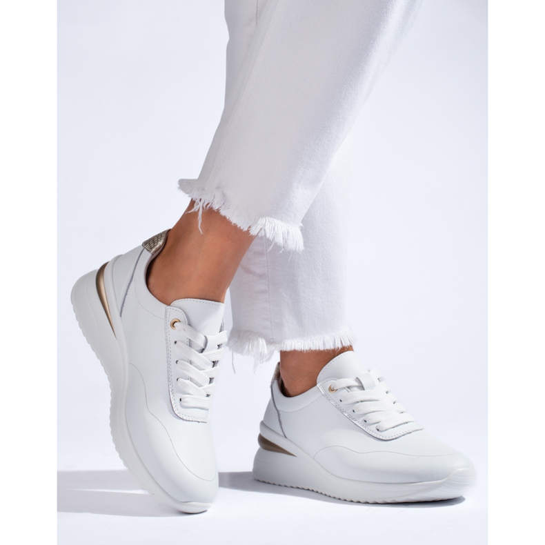 SHELOVET Sneakers con zeppa Welovet da donna in pelle bianca 1