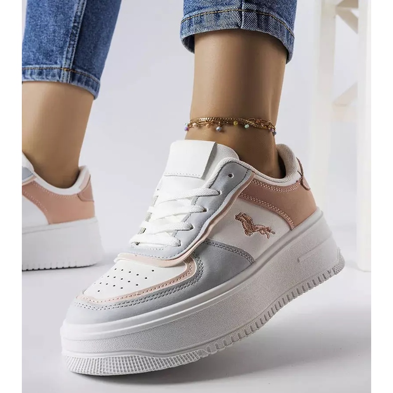 Sneakers con plateau rosa e blu di Gidle bianco 1