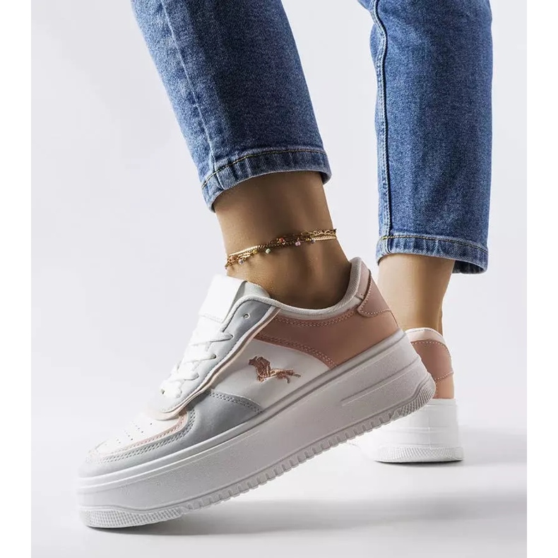 Sneakers con plateau rosa e blu di Gidle bianca 2
