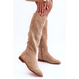 PA1 Stivali con tacco piatto in pelle scamosciata Beige Eelin 2
